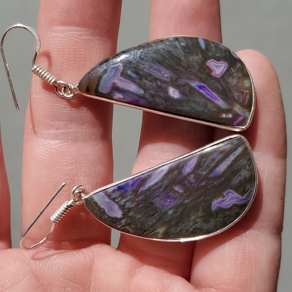 New Oversized Stick Agate Silver Dangle Earrings. - Picture 2 of 7